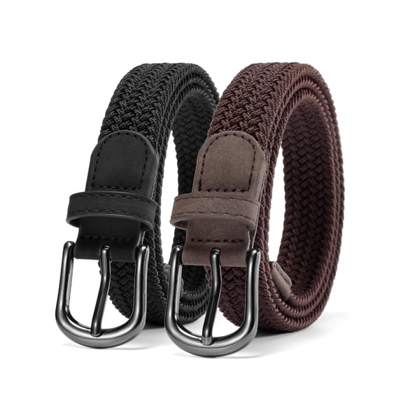 Maikun Belts for Women Elastic Braided Woven Belts 2pc Black Brown Women Belt for Casual