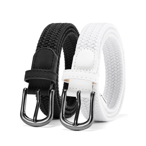 Maikun Belts for Women Elastic Braided Woven Belts 2pc Black White Women Belt for Casual