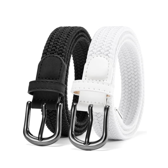 Maikun Belts for Women Elastic Braided Woven Belts 2pc Black White Women Belt for Casual