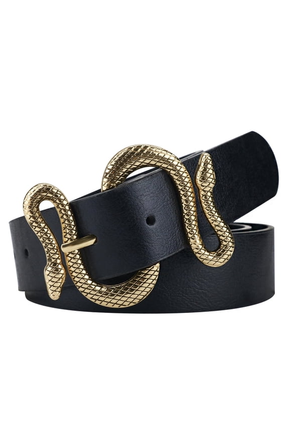 Belts for Women Leather Belt for Dress with Snake Belt Buckle for Waist Size 32-36"