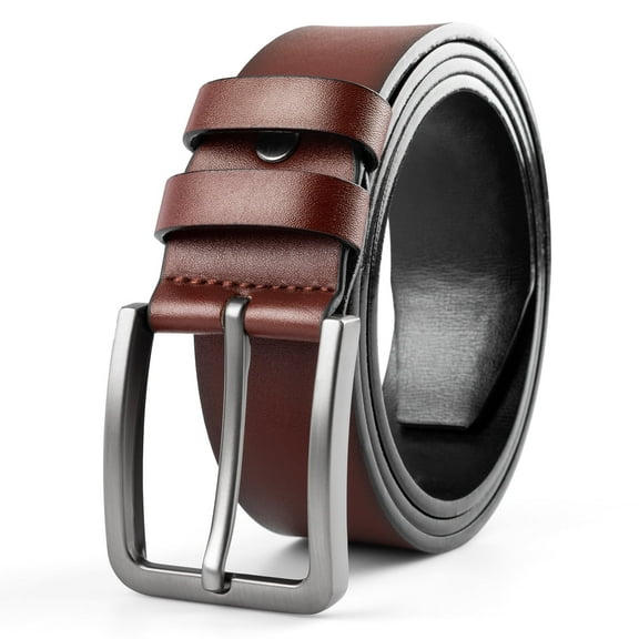 Maikun Belts for men Brown Belt Silver Buckle Men Belt for Casual Dress Belt