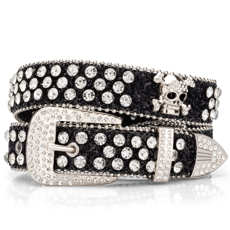 Maikun PU Leather Skull Buckle Belt, Shinning Rhinestones  display picture 3