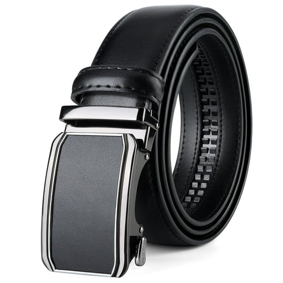 Maikun Leather Belt for Men Automatic Buckle Ratchet Belt Quick Release Adjustable Dress Casual Belts