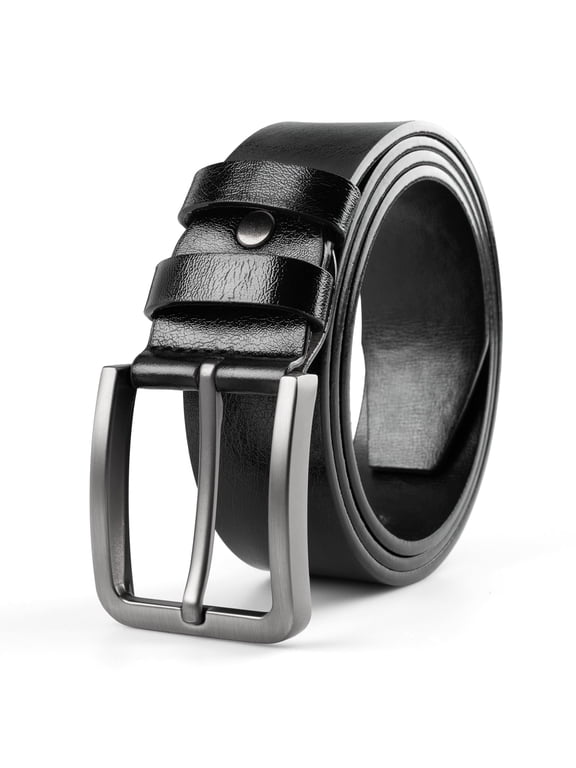 Men Belts Black Belt Silver Buckle Leather Belt for Mens Casual Dress Belt