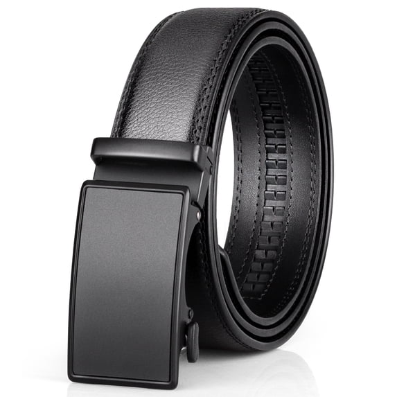 Maikun Men's Leather Ratchet Belt with Automatic Sliding Buckle for Dress Casual Trim to Fit(Black,35mm,30"-34"Waist Adjustable)