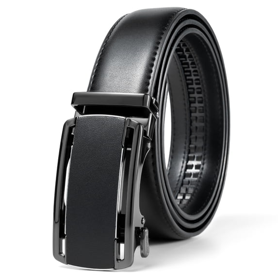 Maikun Men's Leather Ratchet Belt with Automatic Sliding Buckle for Dress Casual Trim to Fit(Black,35mm,30"-34"Waist Adjustable)