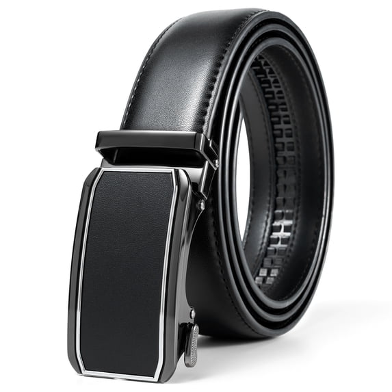 Maikun Men's Leather Ratchet Belt with Automatic Sliding Buckle for Dress Casual Trim to Fit(Black,35mm,38"-42"Waist Adjustable)