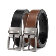 Men's Reversible Leather Belt with Rotative Buckle, Classic Casual & Business Dress Belt for Jeans and Suits