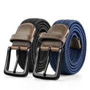 MAIKUN Mens Belt Elastic Woven Belt for Men Braided Black&Blue Belt for Casual Work