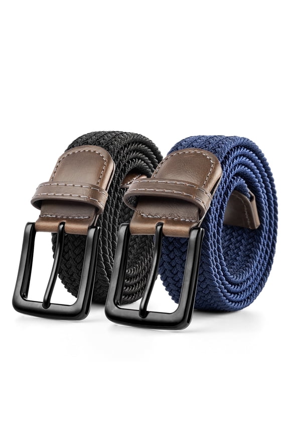 Mens Belt Elastic Woven Belt for Men Braided Black&Blue Belt for Casual Work