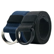 Maikun Mens & Womens Casual Canvas Belt with Black D-ring 2pc Belts fit for waist size 35" and below