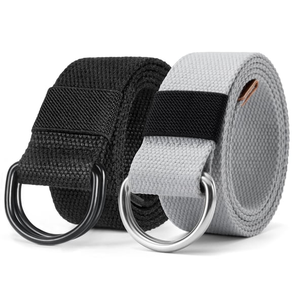 Maikun Mens & Womens Canvas Belt Black Double Ring Buckle Belt 2pc Belts fit for waist size 35" and below