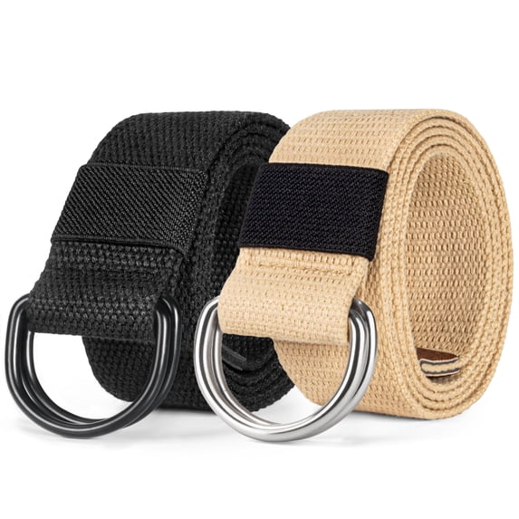 Maikun Mens & Womens Canvas Belt with Black D-ring 2pc Casual Belt Double Ring Canvas Belt Breathable Material fit for waist size 39" and below