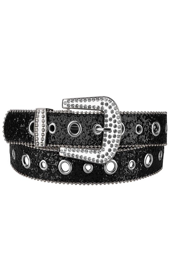 Mens & Womens Rhinestone Belts Western Crystal Diamond Shinning Black Belt for Dress Jean Pants