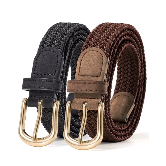 Maikun Women Belts Elastic Braided Woven Belt for Women 2pc Black Coffee Belt for Casual