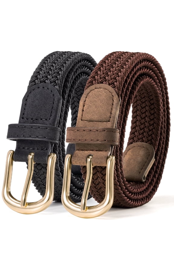 Women Belts Elastic Braided Woven Belt for Women 2pc Black Coffee Belt for Casual