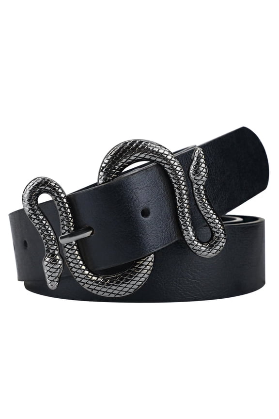 Women Belts Leather Belt for Dress with Snake Belt Buckle for Waist Size 32-36"