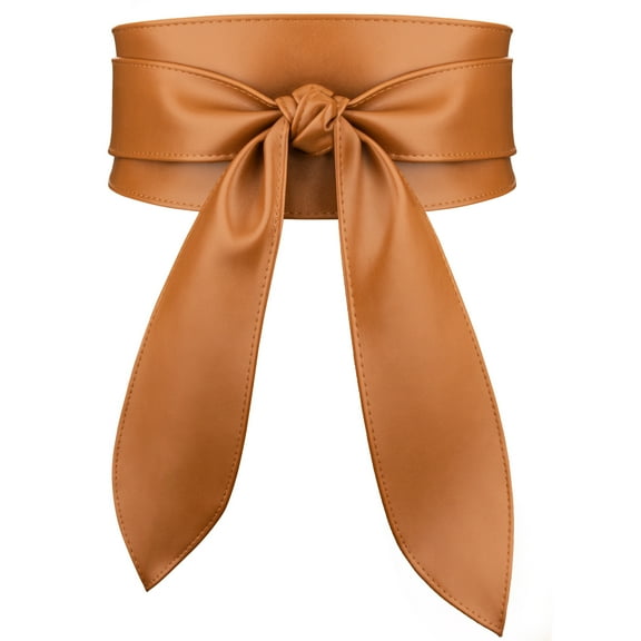 Maikun Womens Leather Belts Wrap Wide Brown Obi Belts for Women Fit for Waist Size 24"-31"