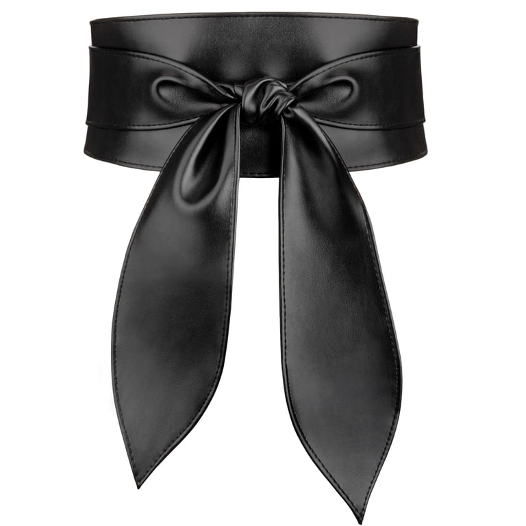 Maikun Womens Obi Wrap Belt, Wide Faux Leather Belt, Black  display picture 1