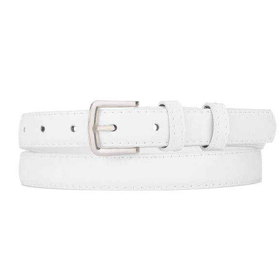 Maikun Women's Belts Skinny Leather Pin Buckle Simple Waist White Belt for Women, Size 32-34"
