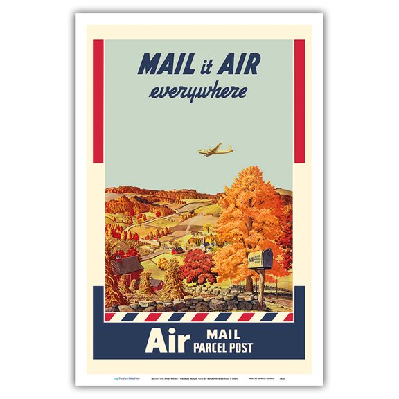 Mail It Air Everywhere - Air Mail Parcel Post - U. S. Postal Service - Vintage Advertising Poster by Melbourne Brindle c.1940s - Master Art Print (Unframed) 12in x 18in