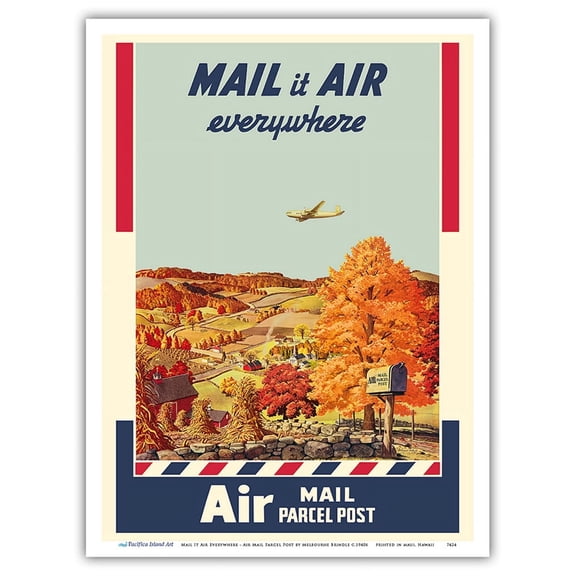 Mail It Air Everywhere - Air Mail Parcel Post - U. S. Postal Service - Vintage Advertising Poster by Melbourne Brindle c.1940s - Master Art Print (Unframed) 9in x 12in