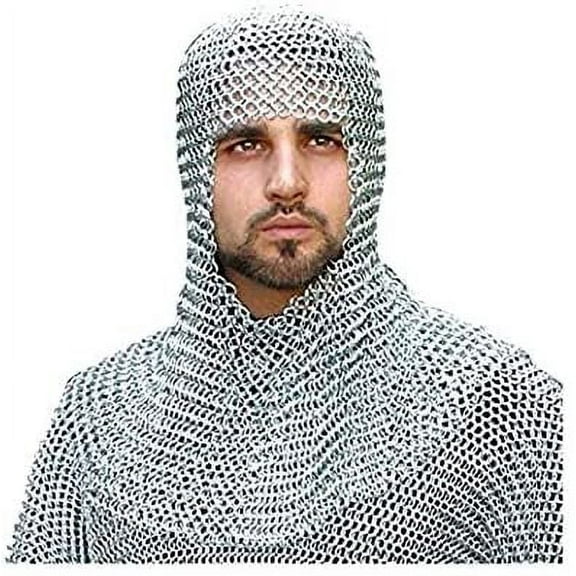 Mail Armor Coif - Chainmail Butted Steel Armour Metallic One Size