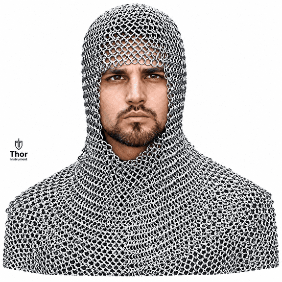 Mail Armor Coif - Chainmail Butted Steel Armour Metallic One Size