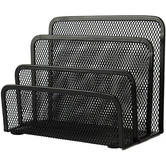 Mail Bin with 3 Compartments, Metal Mesh Mailbox, for Documents, Papers, Letter, Black