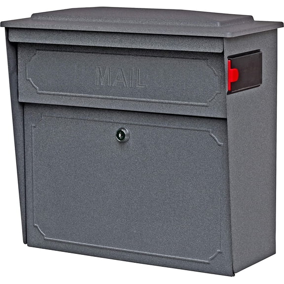 Mail Boss 7171 Townhouse, Granite Security Vertical Wall Mount Mailbox with Lock and Key for Home | Anti-pry locking door, classic stamped-panel design with decorative top cap, fixed slot fits