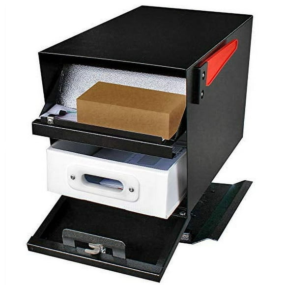 Mail Boss 7500 Mail Manager Pro Curbside Security, Black Locking Mailbox with House Numbers, Mounting Plate and Pull Out Mail Tray