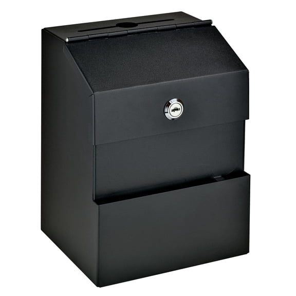 Mail Boss Comment Boss 8100 Locking Steel Suggestion Box - Key Drop Box - Collection Box - Donation Box - Ballot Box - with 25 Suggestion Cards (Black)