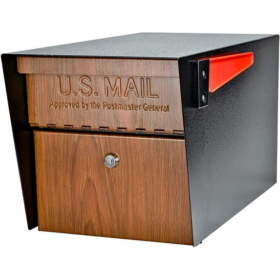 Mail Boss Curbside 7510 Mail Manager Locking Security Mailbox, Black with Wood Grain Powder Coat