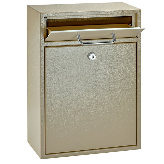 Mail Boss Locking Security Drop Box, 16 1/4"H x 11 1/4"W x 4 3/4"D, Tan