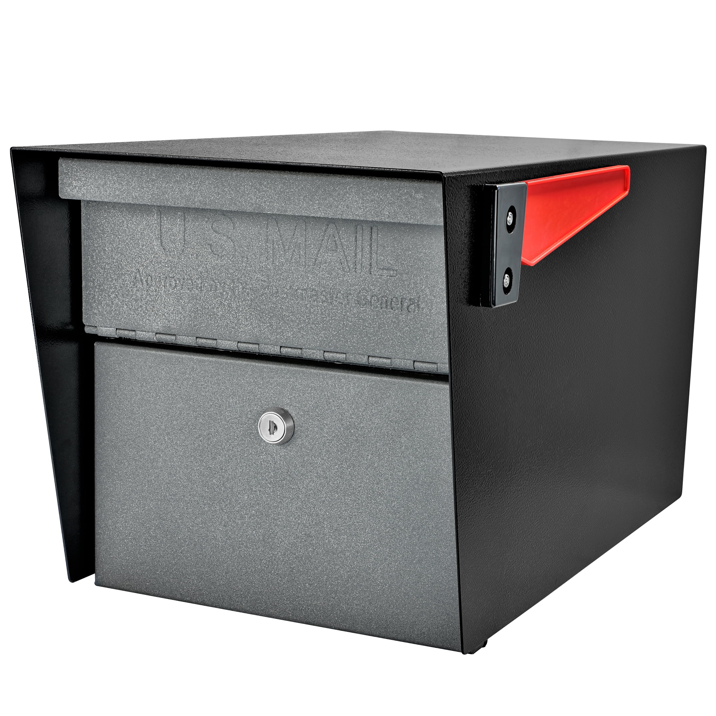 Black Granite Lockable Steel Post Mounted Mailbox