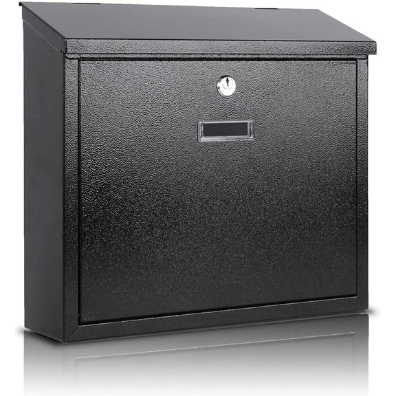 Mail Boxes with Key Lock,Locking Mailbox Wall Mounted,Security Mailbox with Lock and Key,Large Capacity,Steel Cover Metal Postbox for House,14.2X 4X 12.6 Inch, Black