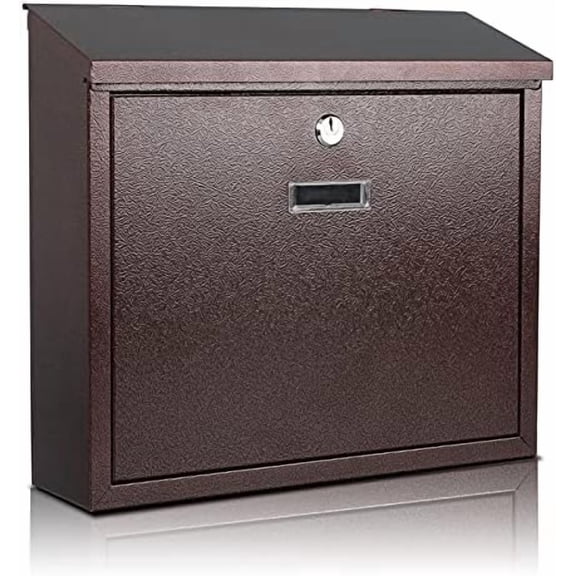 Mail Boxes with Key Lock,Locking Mailbox Wall Mounted, Large Capacity, Galvanized Steel Cover Metal Postbox for House, 14 X 12.5 X 4.25 Inch,Bronze