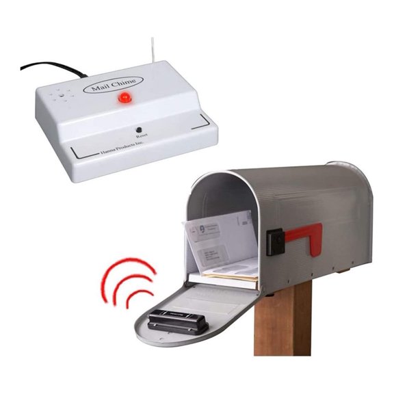 Mail Chime Mailbox Notification System  Mailbox with Wireless Transmitter & Audible Arrival Alert Receiver with Bright LED Light