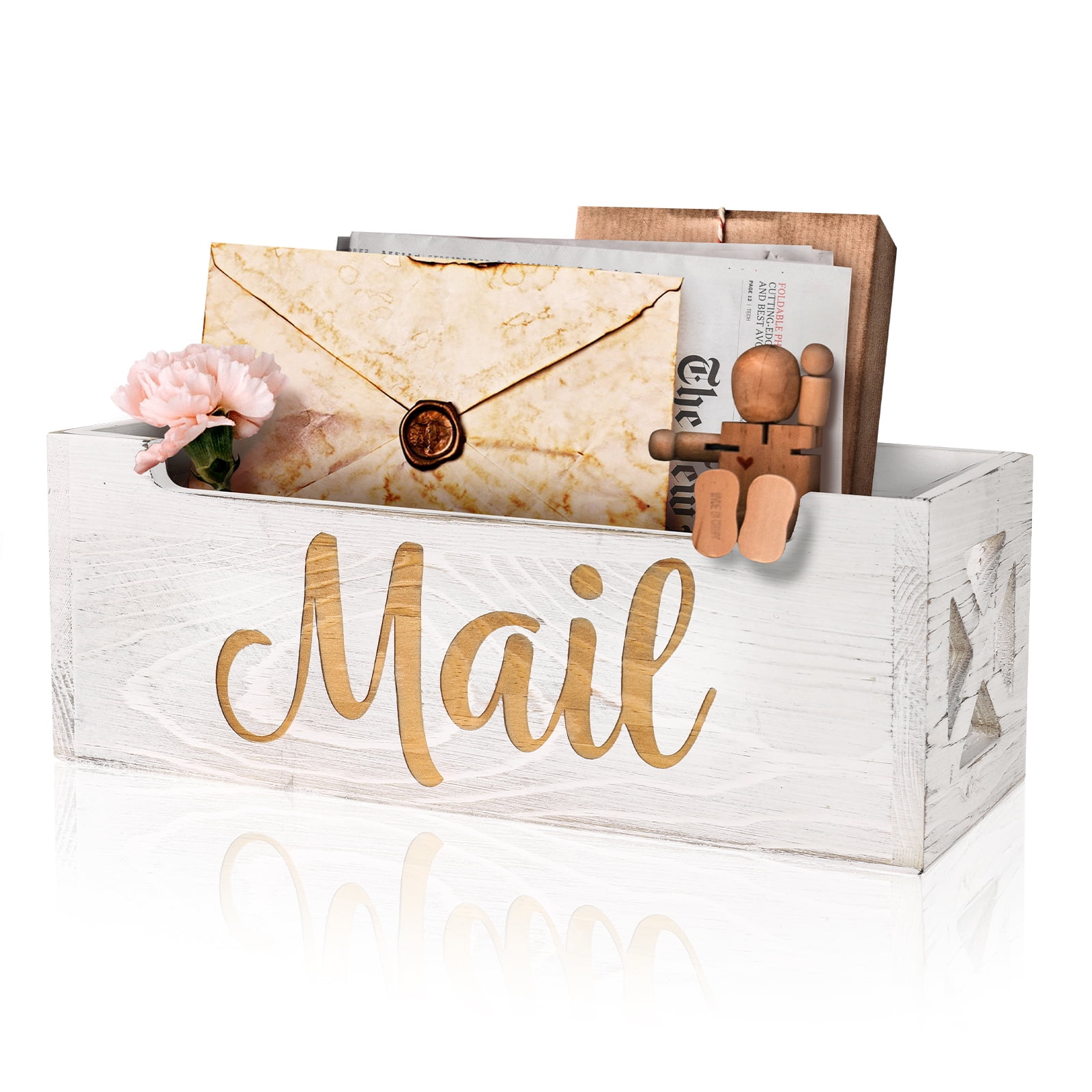 Mail Holder Countertop - Mail Organizer Countertop, Mail Holder Box for Desk, Letter Holder, Mail Tray, Mail Basket for Counter, Rustic Wooden Mail Storage Organizer Wall Mounted