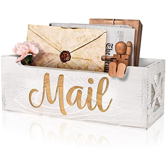 Mail Holder Countertop - Mail Organizer Countertop, Mail Holder Box for Desk, Letter Holder, Mail Tray, Mail Basket for Counter, Rustic Wooden Mail Storage Organizer Wall Mounted