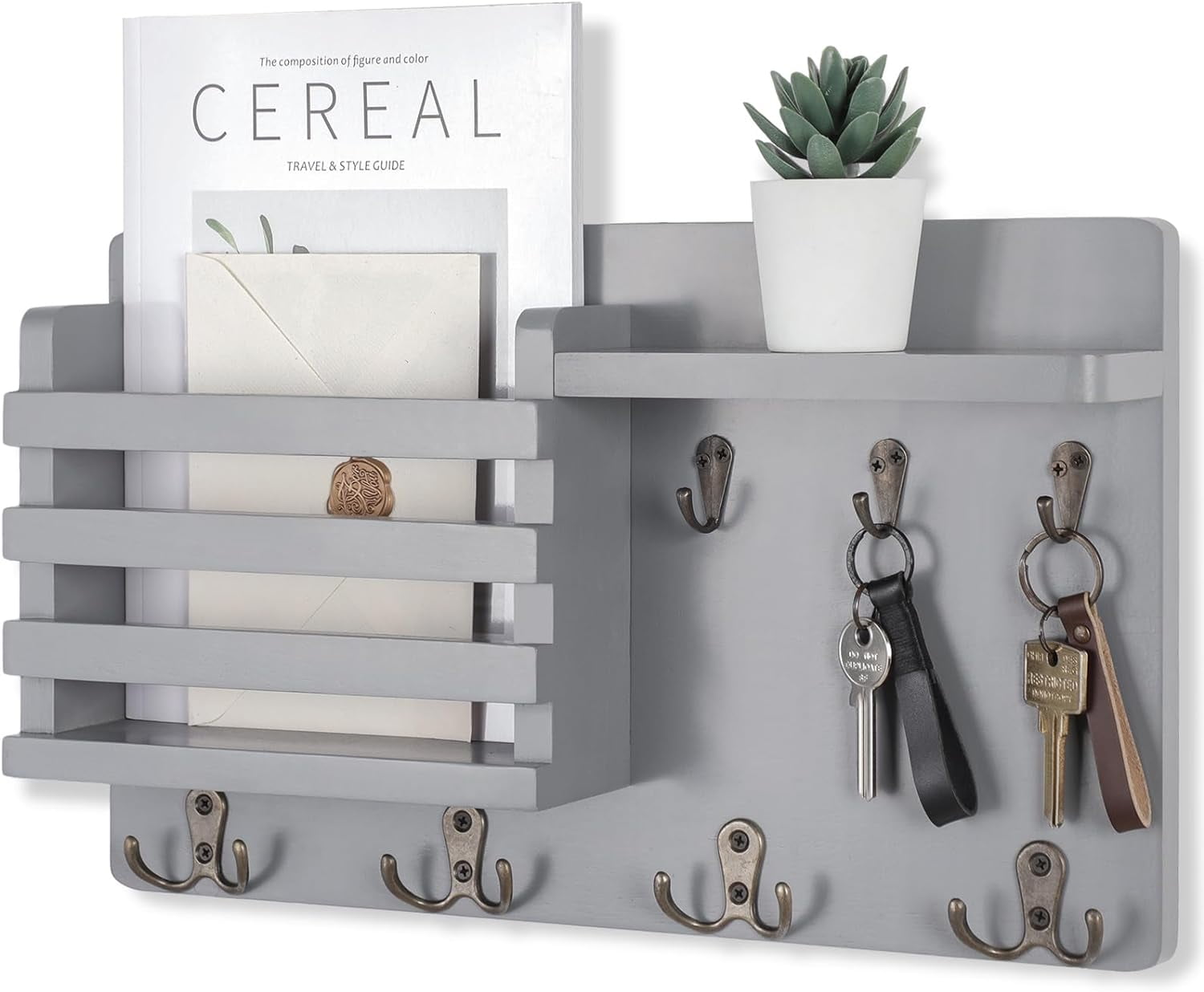 Mail Holder for Wall Mail Organizer with Key Hooks Hallway Farmhouse