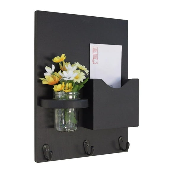 Mail Holder with Key Hooks & Mason Jar