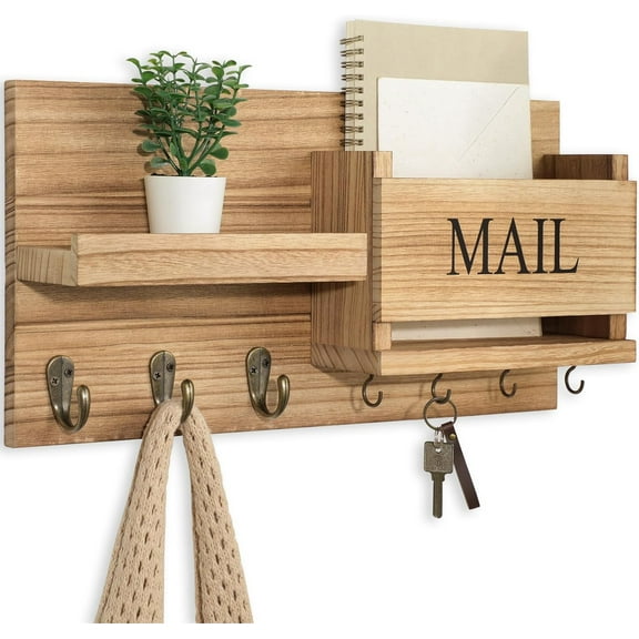 Mail And Key Holder Wall Mount With Storage Drawer, Modern Wooden Mail Organizer For Wall Entryway, Letter Holder And Hooks, Stylish Home Decor For Apartments, Living Room, Office, Hallway Farmhouse