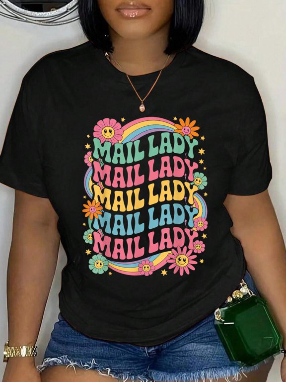 Mail Lady Flowers Post Office Postal Worker Postman Mailman T-Shirt Graphic Tee summer Tops For Women Round Neck Fashion Cotton shirts