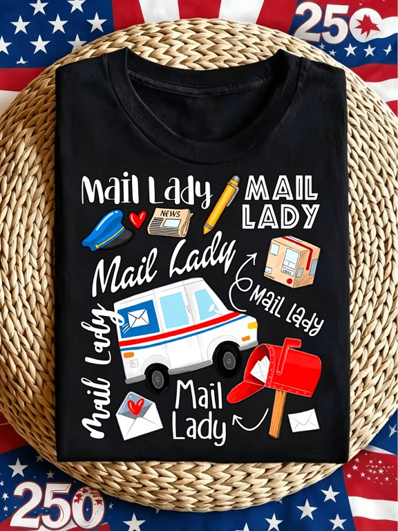 Mail Lady Postal Worker Graphic T‑Shirt, Mail Carrier Appreciation Casual Short Sleeve Tee for Women
