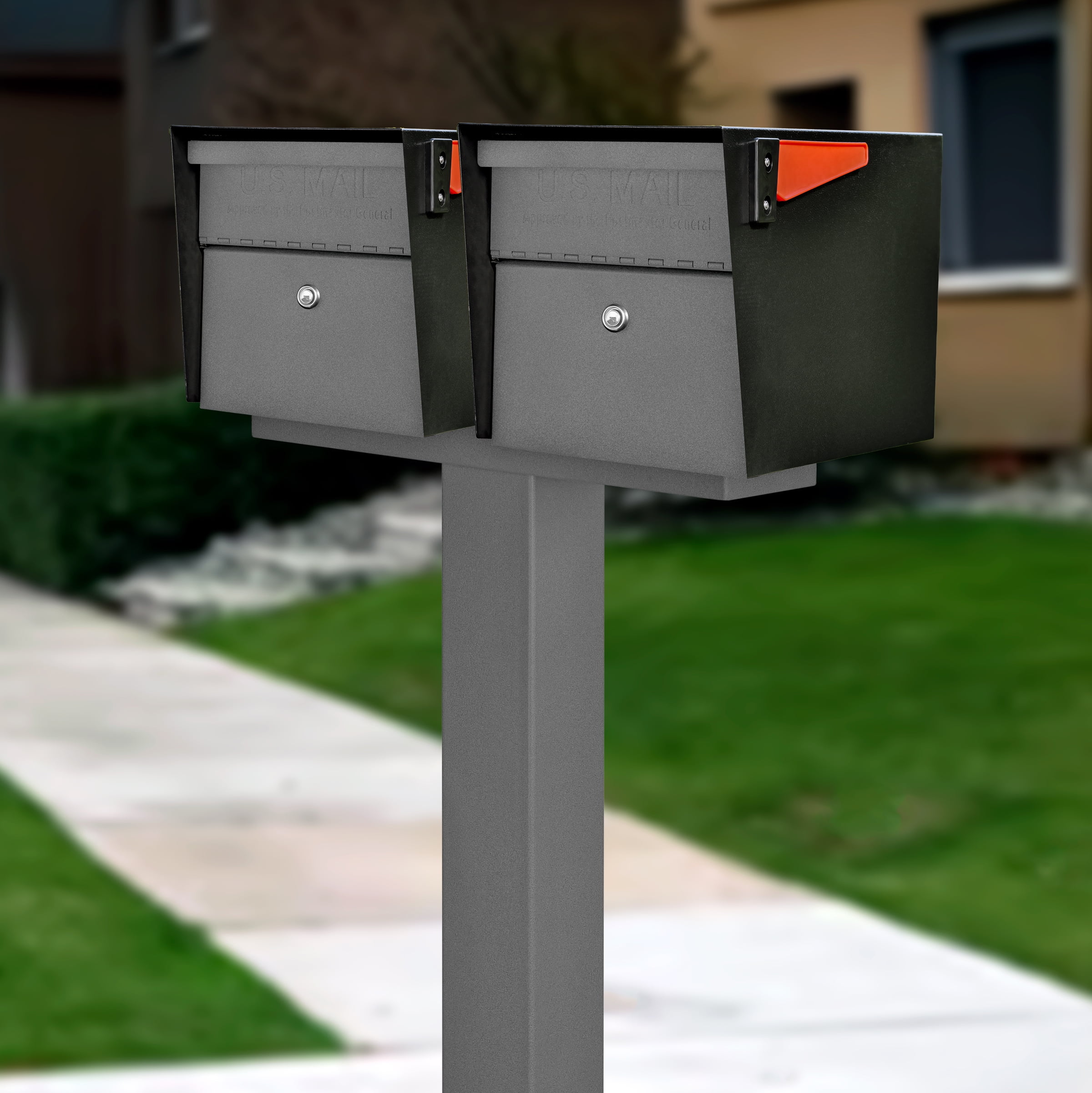 Extra Large Black and Granite Locking Post Mount Mailbox