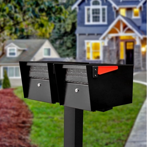 Mail Manager X2 Locking Mailbox Combo Kit with In-Ground Post, Black, 2 Compartment High Security Cluster