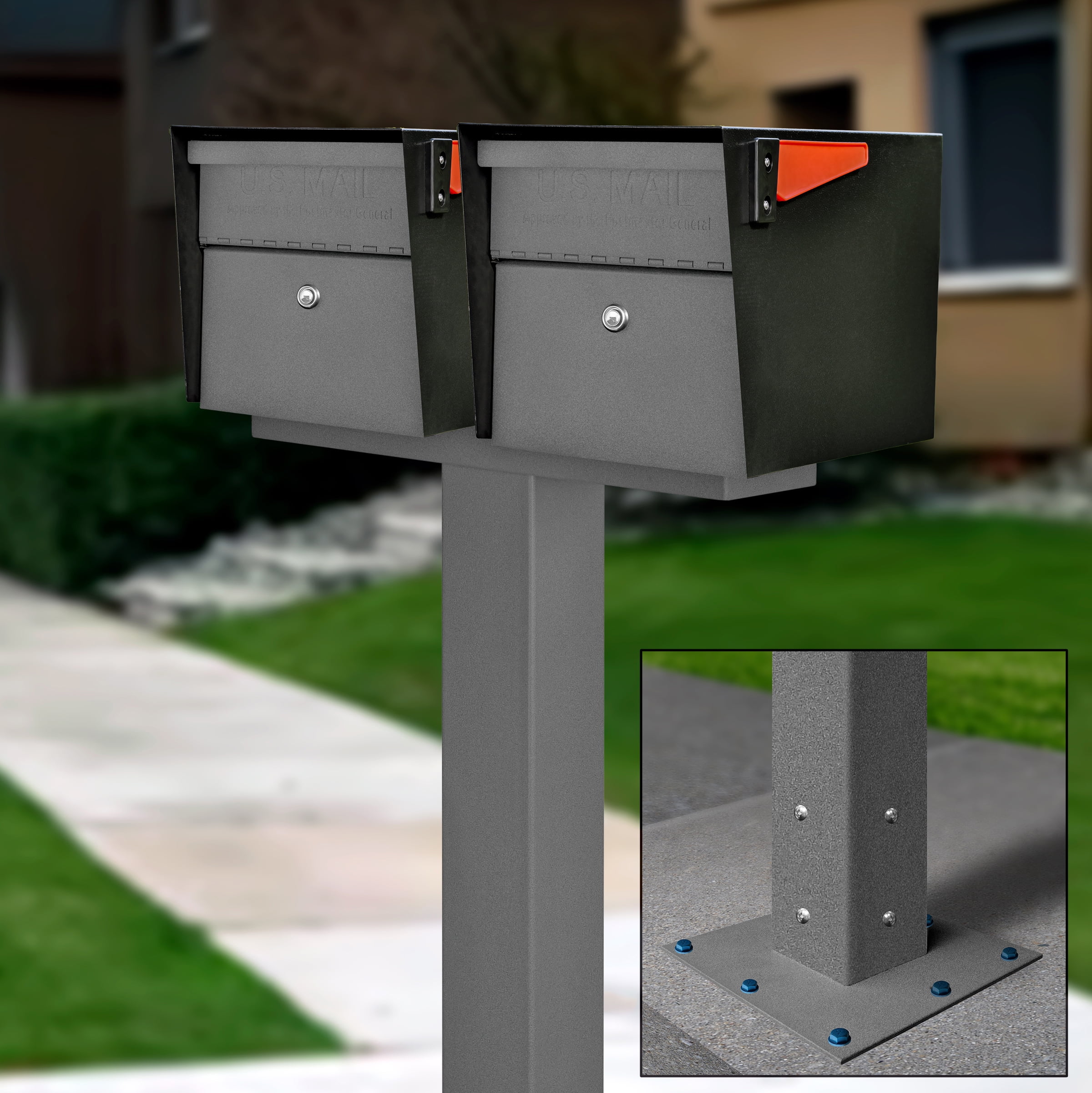 Extra Large Granite and Black Steel Lockable Post Mount Mailbox