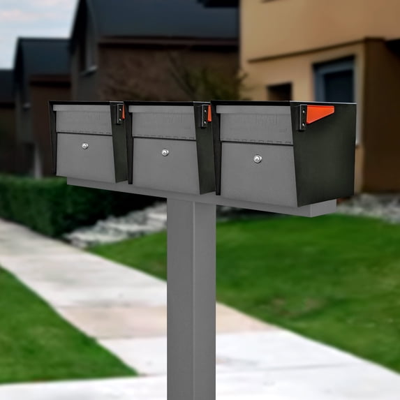 Mail Manager X3 Locking Mailbox Combo Kit w/ In-Ground Post, Black & Granite, 3 Way Multi Mount High Security Cluster