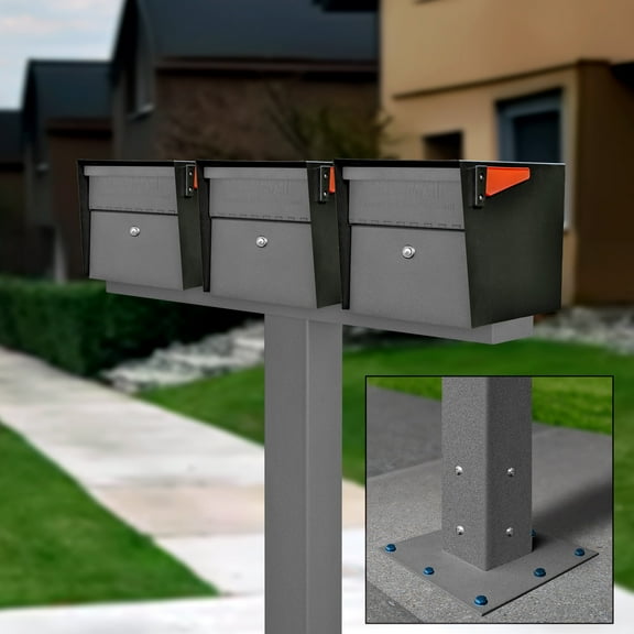 Mail Manager X3 Locking Mailbox Combo Kit w/ Surface-Mount Post, Granite, Black, 3 Way Multi Mount High Security Cluster
